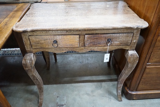 An 18th century style French provincial pine two drawer side table, width 79cm, depth 49cm, height 76cm
